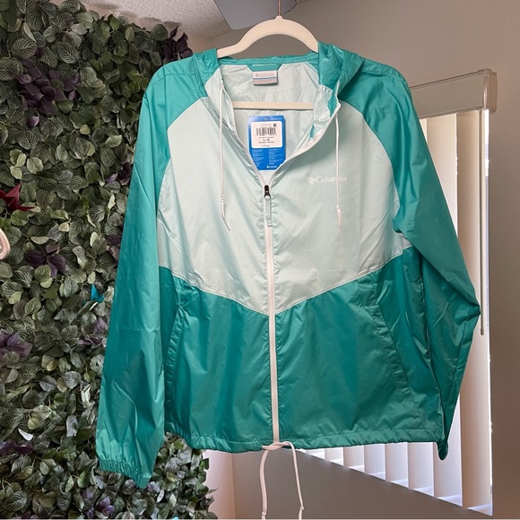 Columbia Women’s Lightweight Hooded Windbreaker Jacket Mint Till Blue size L - Picture 4 of 5